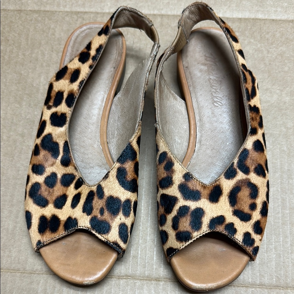 Madewell Calf Fur Leopard Print Tavi Slingback Sandals Size 6